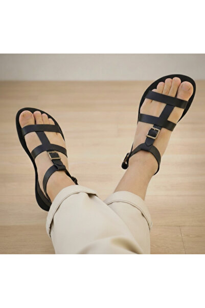 Bostini Men's Strappy Natural Genuine Leather Flip Flops Bodrum Sandals I