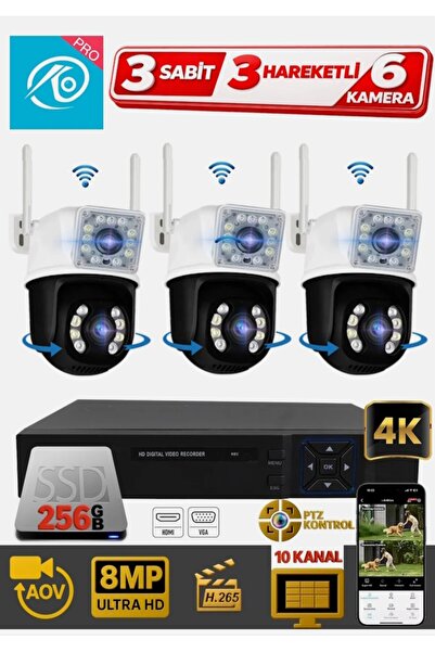 SERKANELEKTRONİK O-kam Pro Set 6 Kameralı ( 3 Sabit + 3 Hareketli ) 256 GB NV...