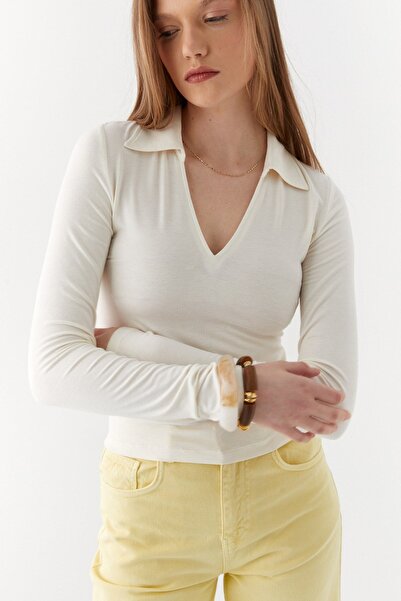 MARKALİSTE Bluză cu gât polo Ecru