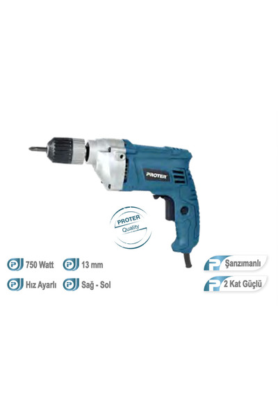 Proter PR 770 RL Şanzımanlı Darbesiz Matkap 13mm 750 W