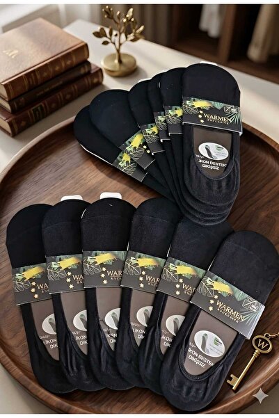Warmen BAMBU GÖRÜNMEZ ÇORAP (BABET), KAYMAZ SİLİKON DESTEK, DİKİŞSİZ 12'Lİ PAKET