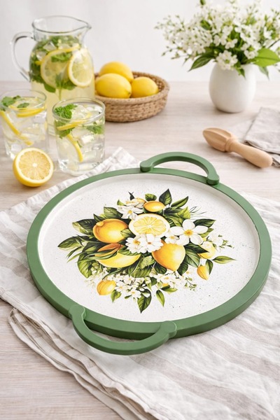 ÖMÜR Limon Desenli Yuvarlak Tepsi