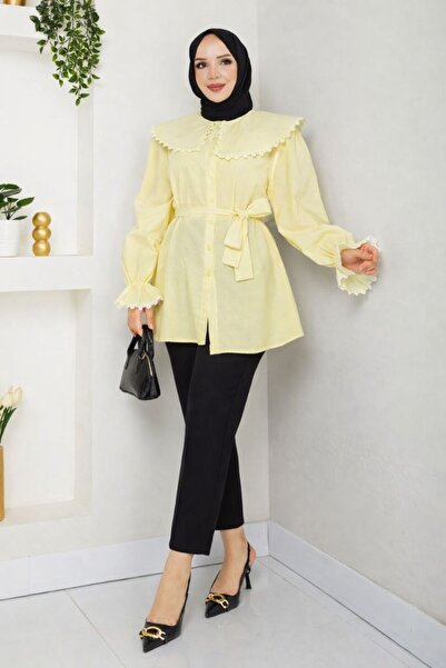 PINTORE Kadın Yaka Detaylı Kuşaklı Gömlek