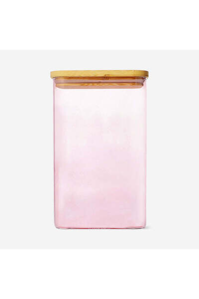 Flying Tiger Copenhagen Bambu Kapaklı Pembe Cam Saklama Kabı 1,7 L