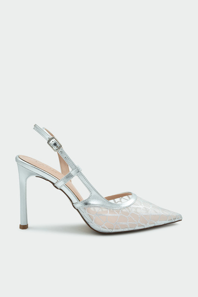 LAMİNTA Oxty Sheer Detailed Silver Women's Heeled Shoes