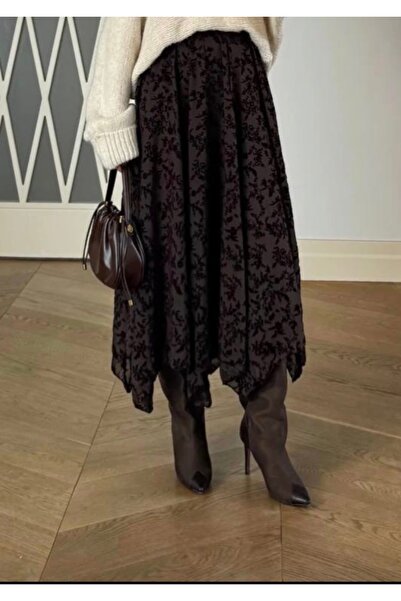 moda rüyası Asymmetrical Floral Print Chiffon Skirt