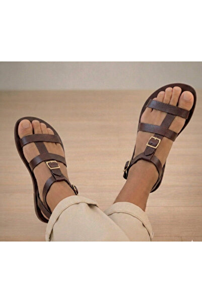 Bostini Men's Strappy Natural Genuine Leather Flip Flops Bodrum Sandals I