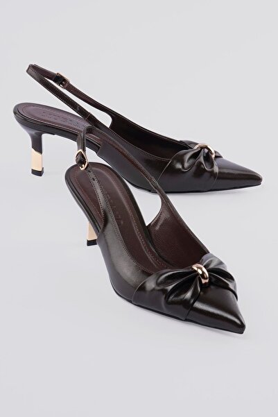 Mubiano Pantofi stiletto de damă cu vârf ascuțit, fundă și detaliu cerc auriu...