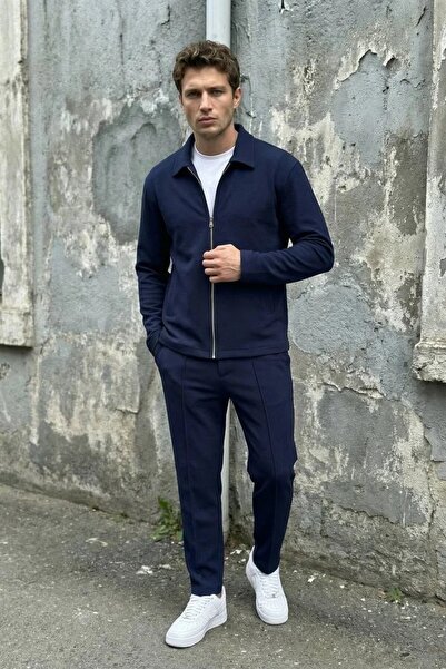 MADZEYMODA Men's Transitional Crepe Fabric Zippered Jacket & Green Trousers N...