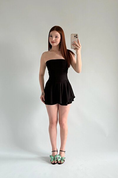 MOZENA Strapless Mini Dress with Skirt and Shorts Ruched
