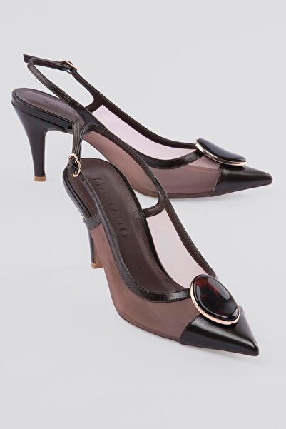 Mubiano Pantofi stiletto de damă cu vârf ascuțit din plasă ovală cu detaliu c...