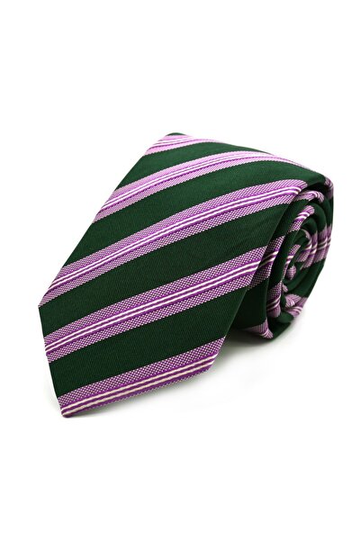 Sade Kravat Green Purple White Striped Special Woven Silk Tie 33190 Green