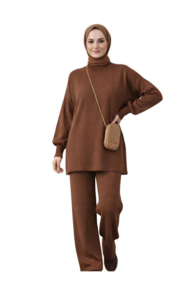 ModaAzen Balloon Sleeve Wide Leg Bottom Top Women's Knitwear Hijab Set