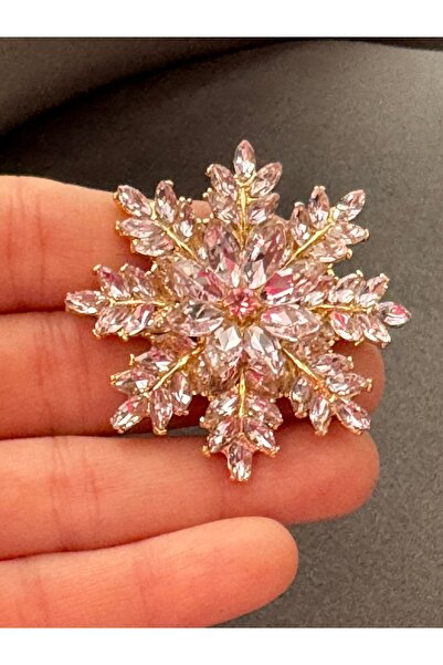 begüm jewelery PEMBE DAMLA TAŞLARLA İŞLENMİŞ ÇİÇEK MODEL TASARIM BROŞ