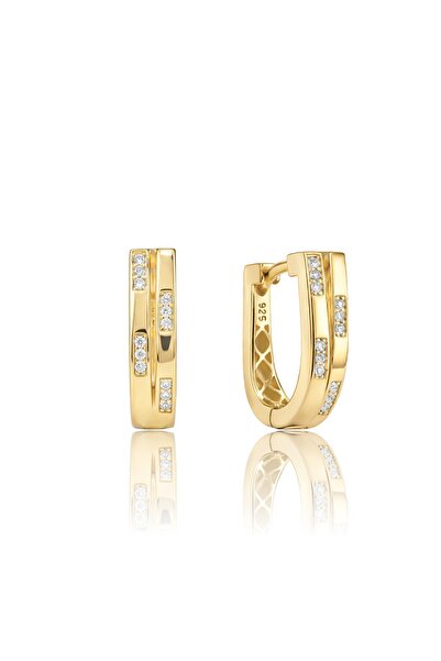 Söğütlü Silver 925 Ayar Gümüş Küpe Altın Kaplama Asimetrik Taşlı Modern J Tas...