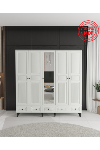 Teen & Bright NİL 5 KAPAKLI ÇEKMECELİ GARDIROP - TAMAMI MDF