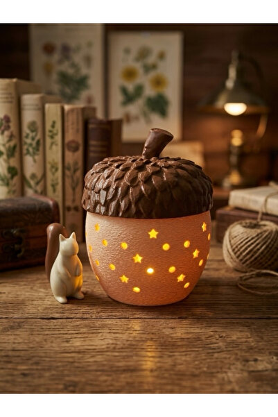 Home Jumbo Boy Meşe Palamutu Tealight Çok amaçlı Organizer ve Sincap Figürü