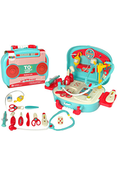 LEAN Μικρό σετ γιατρού, τυρκουάζ βαλίτσα, στηθοσκόπιο, ψαλίδι