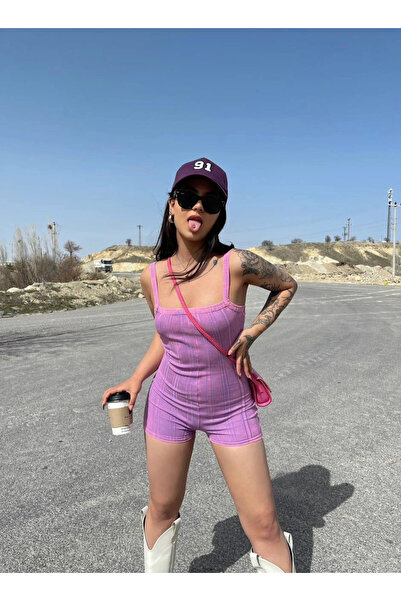 kırmızı butiks Askılı Batik Yıkamalı Tulum