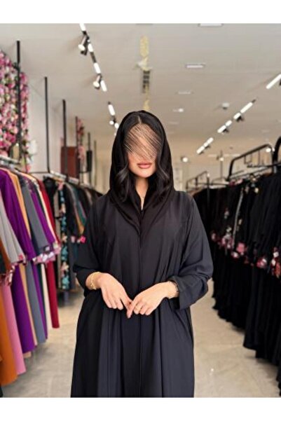 dar laha abaya D905 Abaya with Internet Fabric Half Cloth - Black