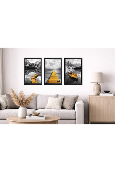 Aura Mia Store Set of 3 Modern Minimalist Paintings with Black Frame – Living...