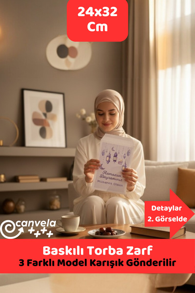 İstisna 6 Adet Ramazan Temalı Özel Baskılı 24x32 Cm Torba Zarf 3 Farklı Model