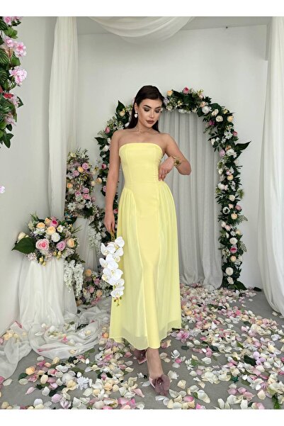 ETİKAFASHION Straplez Korsaj Şifon Etek Uzun Abiye Elbise