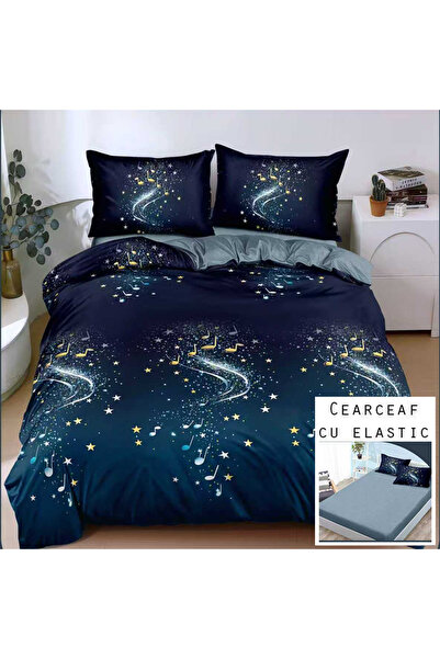 Patul Bed Linen, Satin Cotton, Sulphur, 2 Persons, Double Bed, 4 Pieces, Fitt...