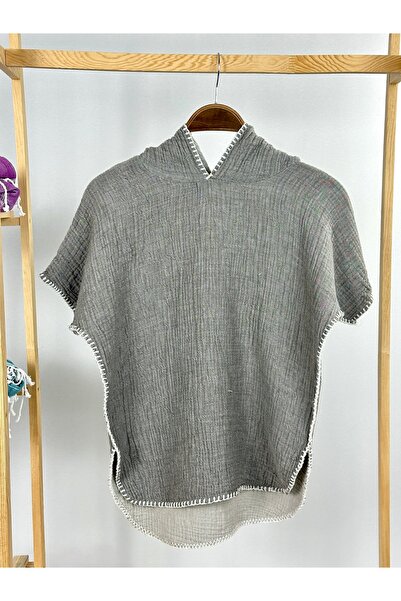 TD Collection 4 Katlı Organik Müslin Çocuk Panço – Kapüşonlu, Nefes Alan Plaj...