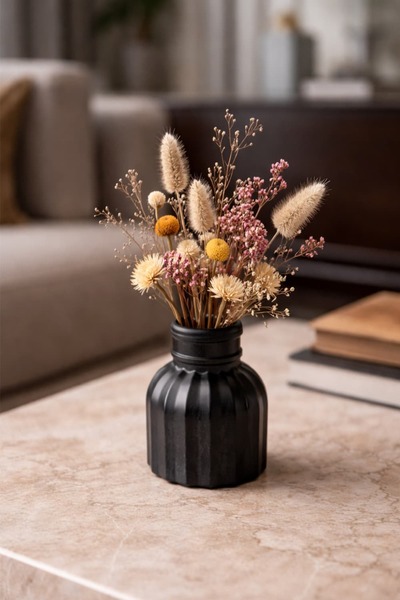 Otaera Black Gentle Lines Vase – Modern & Minimalist Decorative Object, Livin...
