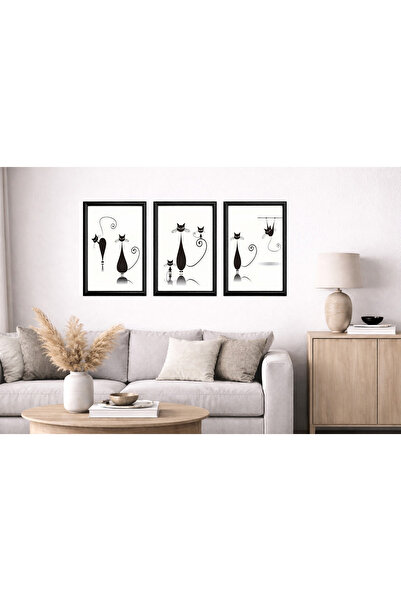 Aura Mia Store Set of 3 Modern Minimalist Paintings with Black Frame – Living...