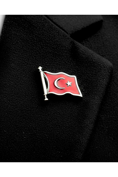 modamira Gümüş Rengi Türk Bayrağı 1 Adet Yaka Rozeti