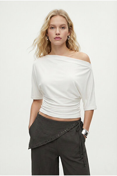 Ritnice Women's Germa Asymmetrical Shoulder Detail Ecru Blouse