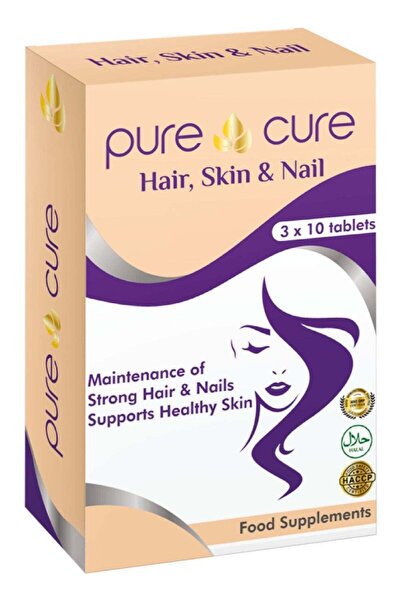 Pure Cure Hair Skin & Nail Food Supplements 3X10 Tablets