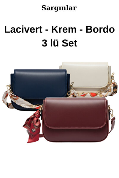 Sargınlar تفاصيل سلسلة طقم من حقيبة كتف قطع من الأوشحة باللون الكحلي والكريمي...