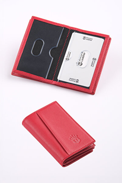 Ancora Leather جلد أصلي مينيمال حامل بطاقات -26206-أحمر
