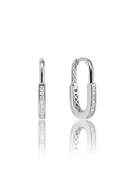 Söğütlü Silver 925 Ayar Gümüş Küpe Beyaz Altın Rodyum Kaplama Zirkon Taşlı Di...