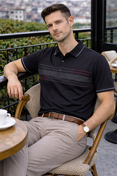 Maccali Ανδρικό μπλουζάκι με λαιμόκοψη πόλο, άνετο, μαύρο, σε συσκευασία Βαμβ...