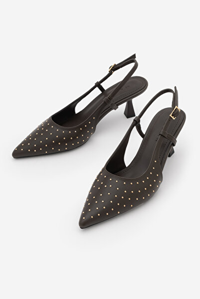 Marjin Women's Stiletto Pointed Toe Open Back Studded Detail Heeled Shoes Tim...