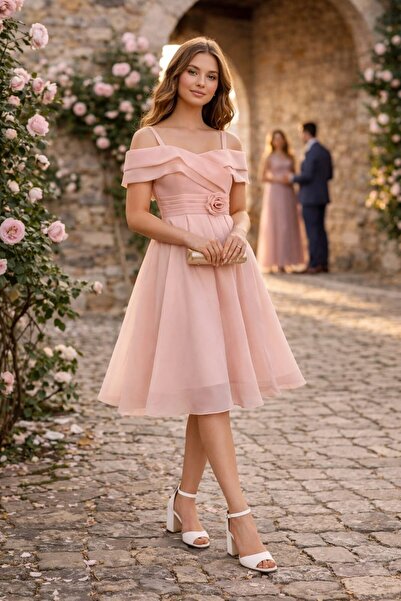 Tarz Çocuk فستان سهرة قصير مكشوف الكتفين للفتيات من عمر 10-14 سنة - التخرج، ا...