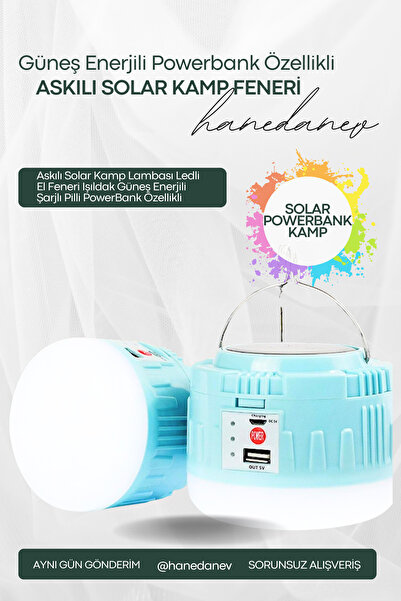 Hanedanev Askılı Solar Kamp Lambası Ledli El Feneri Işıldak Güneş Enerjili Şa...