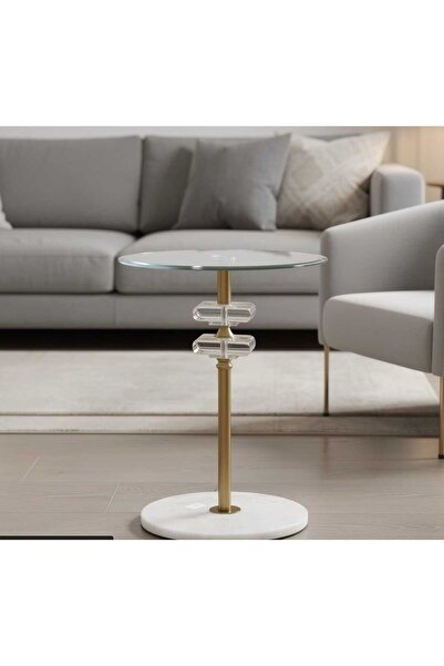 Generic Glass side table with an artificial marble base and a steel column in...