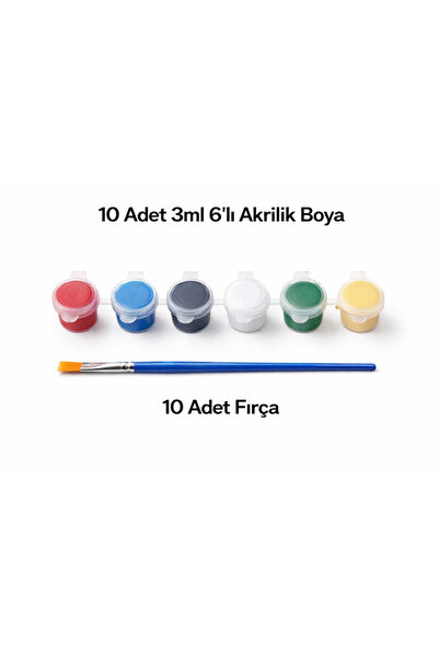 Store Ay Işığı 10 Adet 3 ml 6’lı Akrilik Boya Seti + 10 Adet Fırça | Çocuklar...