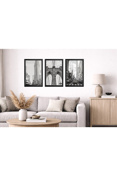 Aura Mia Store Set of 3 Modern Minimalist Paintings with Black Frame – Living...