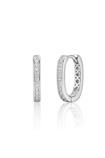 Söğütlü Silver 925 Ayar Gümüş Küpe Beyaz Altın Rodyum Kaplama Zirkon Taşlı Ov...