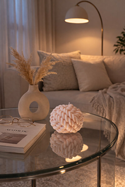 Candle d'amour Candle d’amour El Yapımı Vanilya Kokulu Örgü Top Mum – Dekorat...