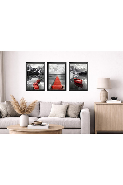 Aura Mia Store Set of 3 Modern Minimalist Paintings with Black Frame – Living...