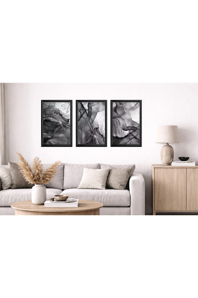 Aura Mia Store Set of 3 Modern Minimalist Paintings with Black Frame – Living...