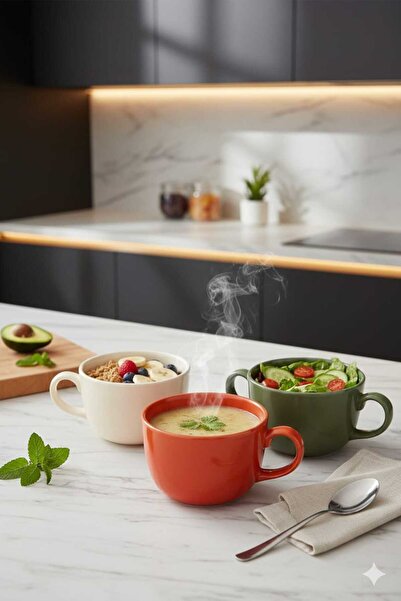 Funny Life Jumbo Bowl Series - 3 Pieces - Green-Tile-Beige Color - Multi-Purp...