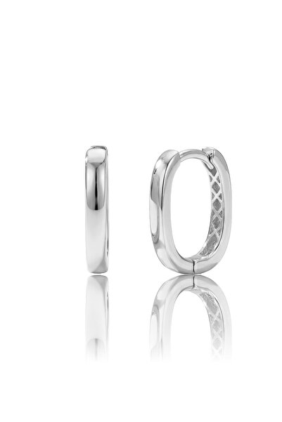 Söğütlü Silver 925 Ayar Gümüş Küpe Beyaz Altın Rodyum Kaplama Oval Halka Küpe...